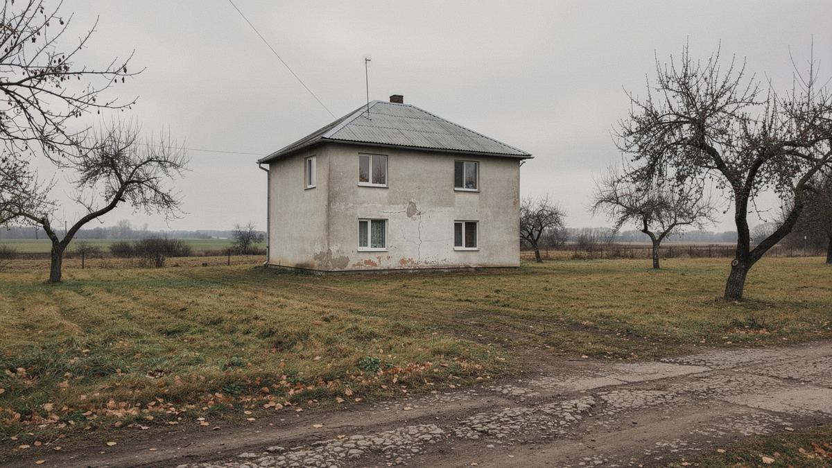 Low country house with a metal roof standing on the 1.4 ha plot described in register entry UA-0417